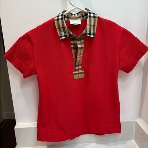 Burberry Kids Polo Red and stylish Check Collar